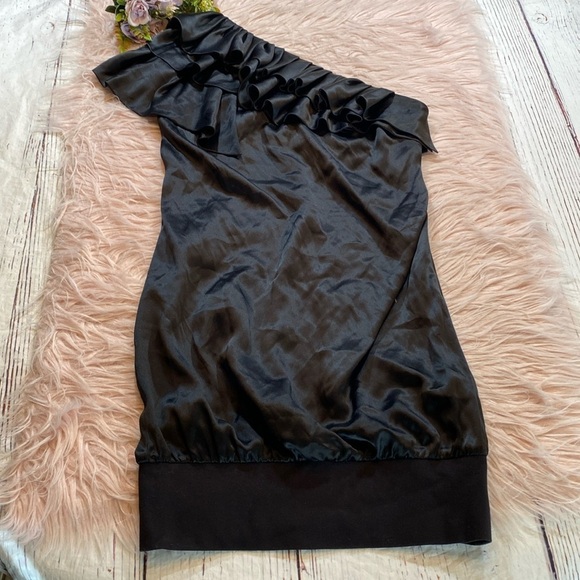 Ted Baker Silk Ruffle One Shoulder Mini Dress Black sz 1 - Picture 1 of 9